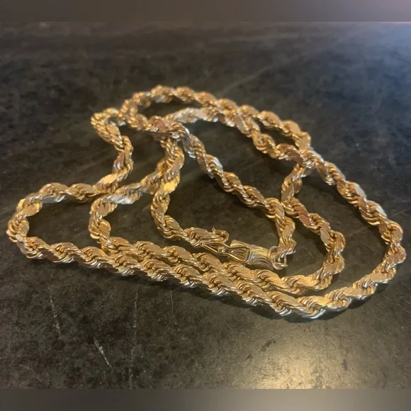 Antique solid 14k Gold Diamond Cut Rope Chain Necklace 20” - Picture 1 of 7